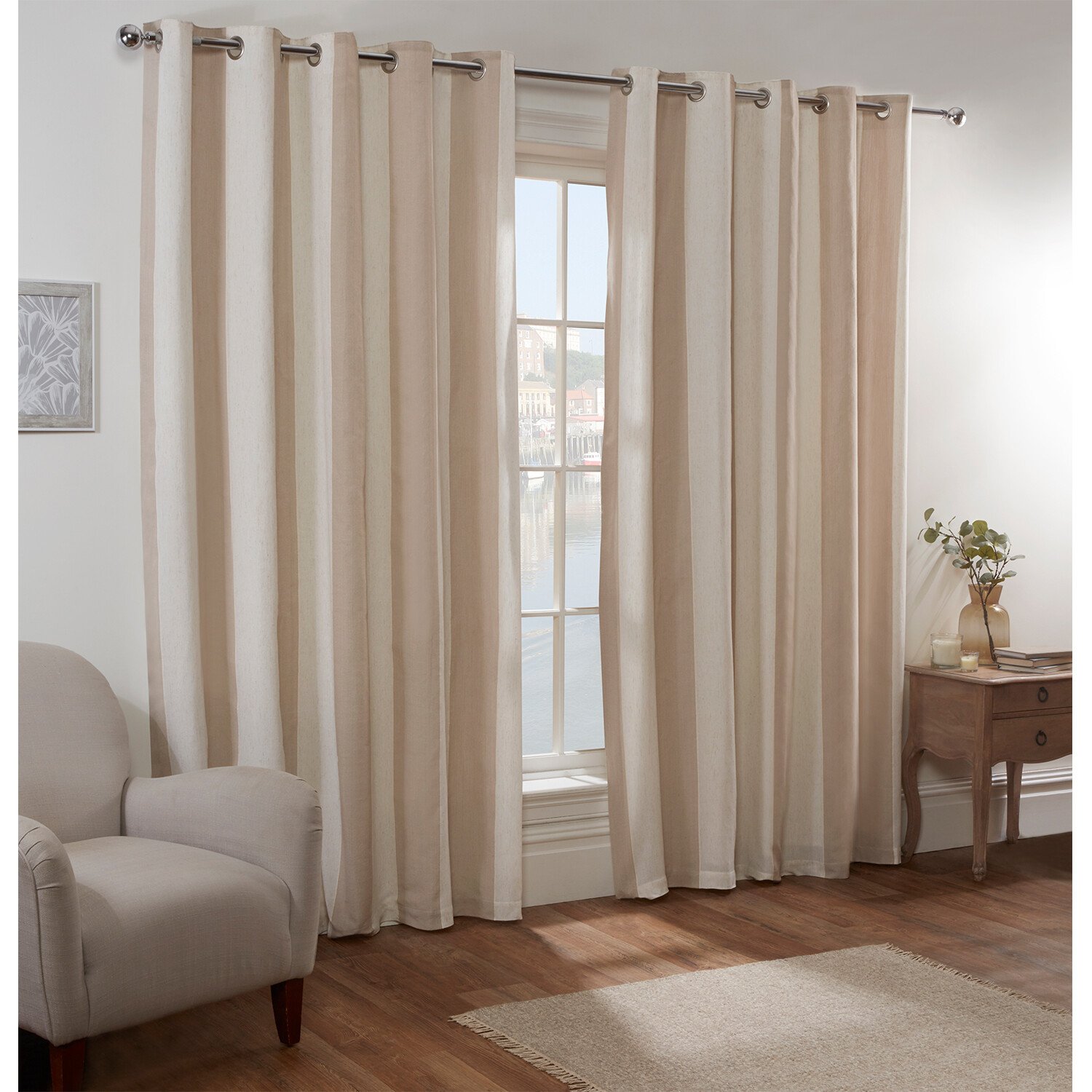 Divante Coastal Natural Stripe Eyelet Curtains 229 x 168cm Image 2