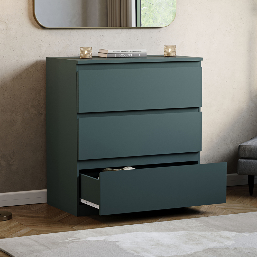 VIDA DESIGNS Denver Jasper Green 3 Drawer Bedside Table Image 4
