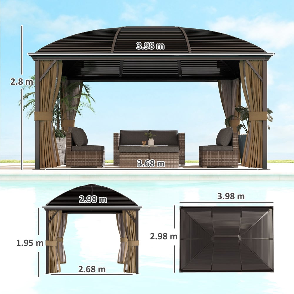 Outsunny 3 x 4m Brown Aluminium Hard Top Gazebo Image 8