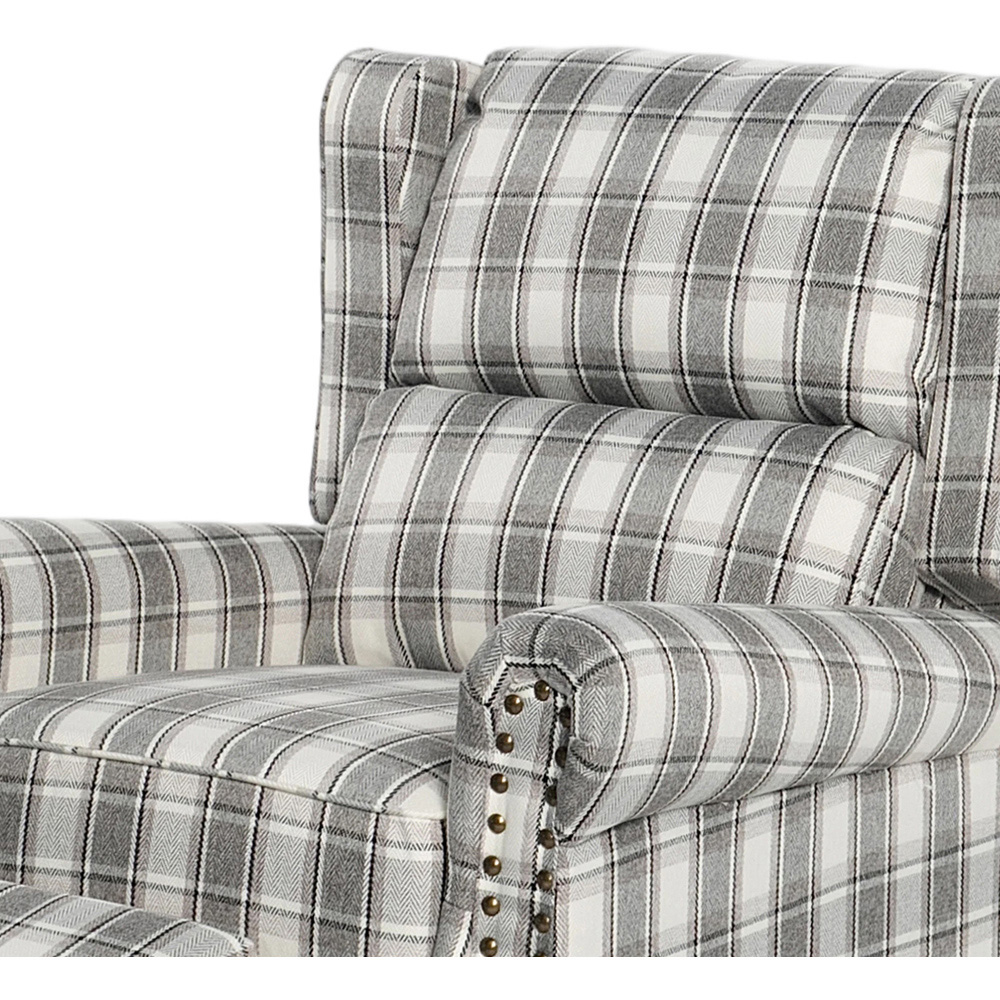 Living and Home Grey Beige Plaid Wingback Recliner Armchair with Adjustable Backrest and Footrest Image 4
