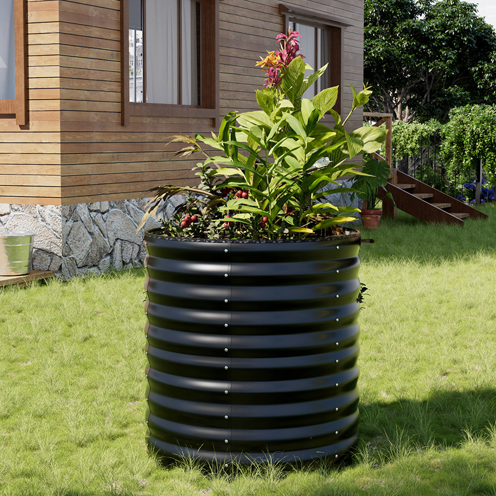 Living and Home Black Round Galvanised Steel Raised Garden Bed 80 x 80cm Image 5