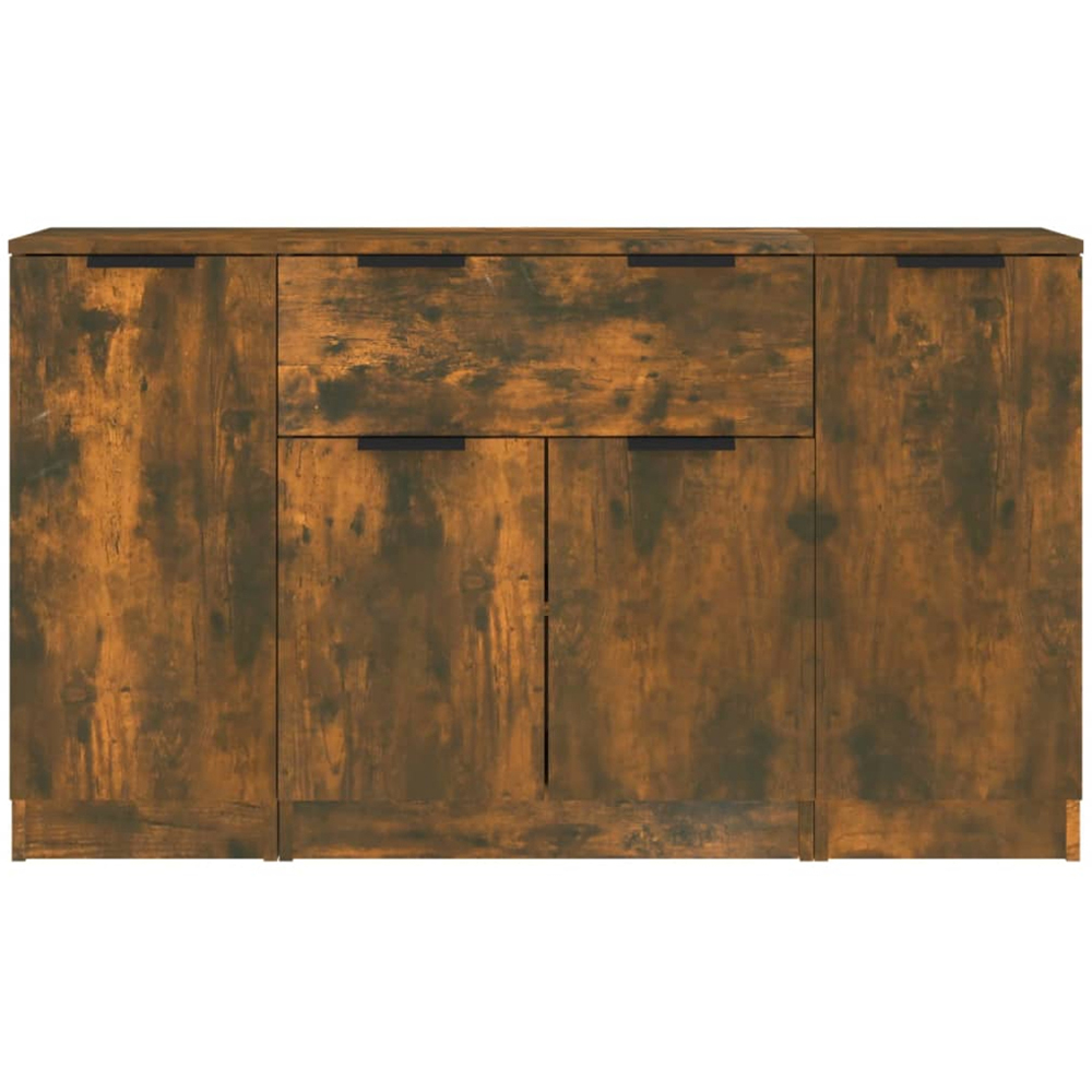 vidaXL 4 Door Single Drawer Smoked Oak Sideboard 3 Piece Image 4