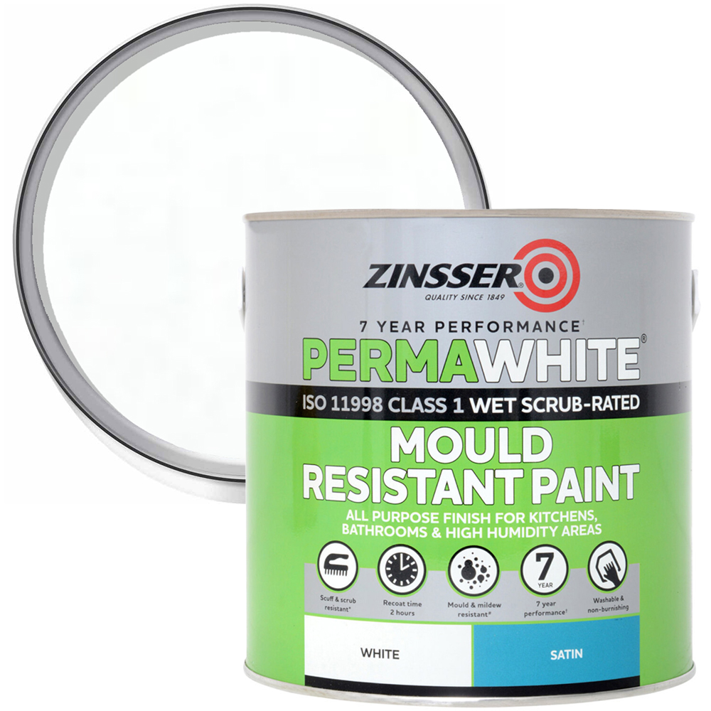 Zinsser Permawhite Satin White Interior Paint 2.5L Image 1