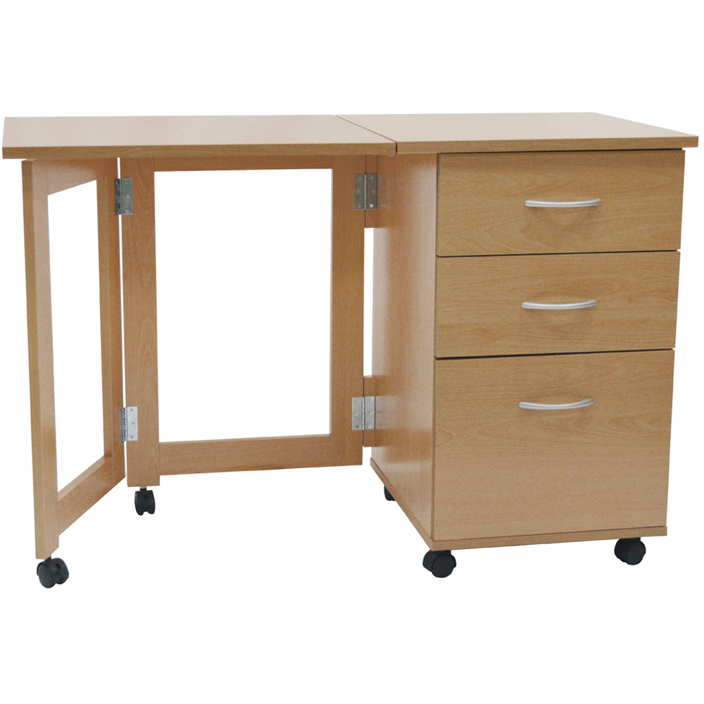 Watsons Flipp 3 Drawer Folding Office Desk Beech Image 2