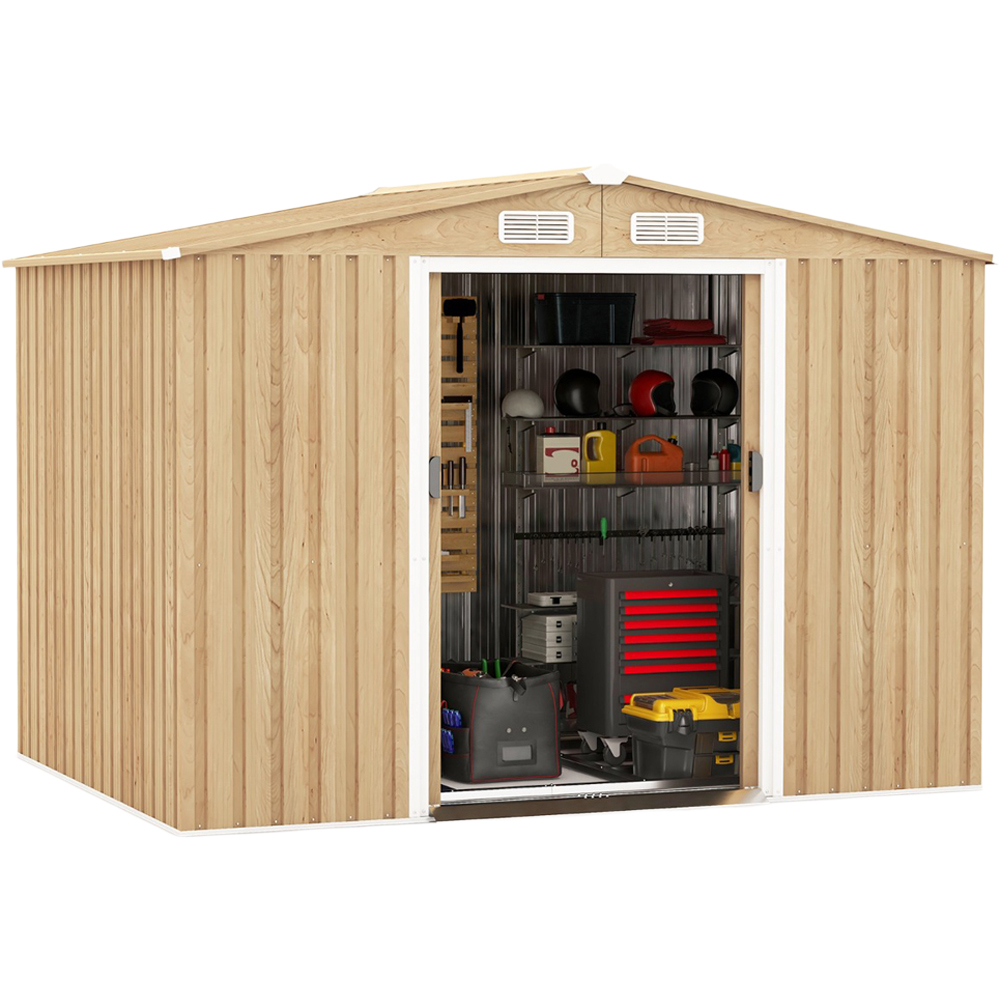 Costway Natural Outdoor Storage Shed with Tilted Roof Image