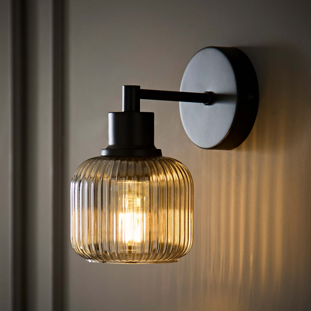 ValueLights Calpe Smoke Glass Semi Flush Black Metallic Arm Wall Light with Bulb 2 Pack Image 6
