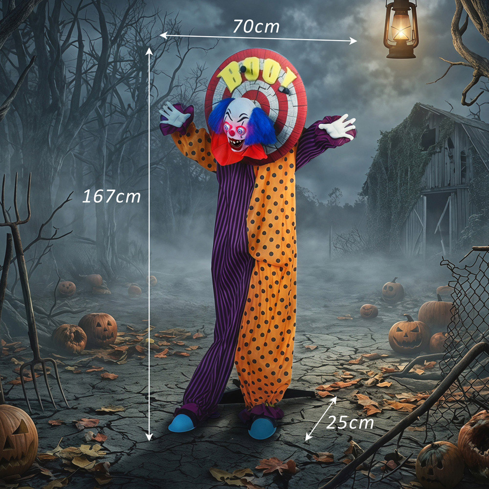 HOMCOM Light Up Life-Size Animated Clown Halloween Decoration 5.4ft Image 9