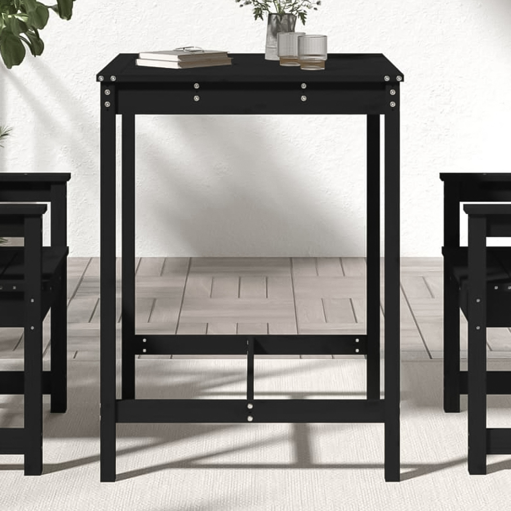 vidaXL 2 Seater Solid Pine Wood Slatted Garden Dining Table Black Image 1