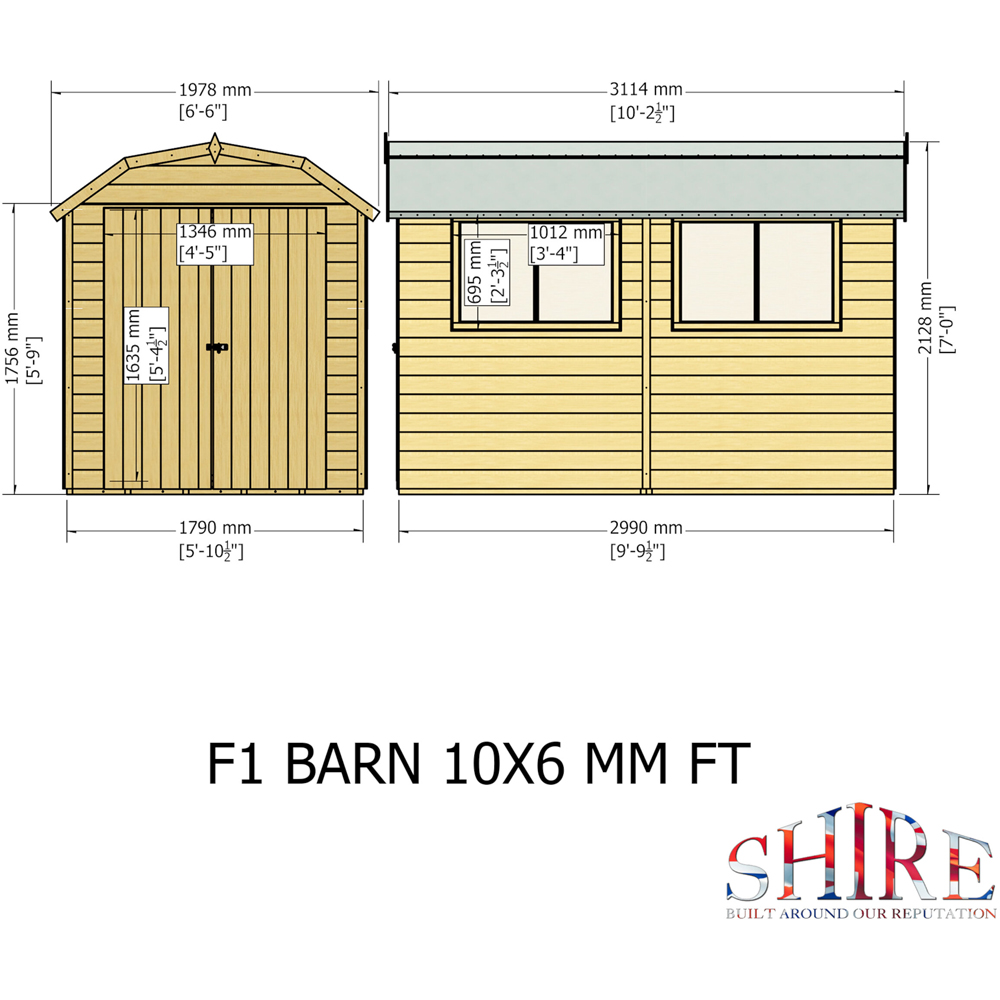 Shire Barn 10 x 6ft Double Door Shiplap Apex Garden Shed Image 9