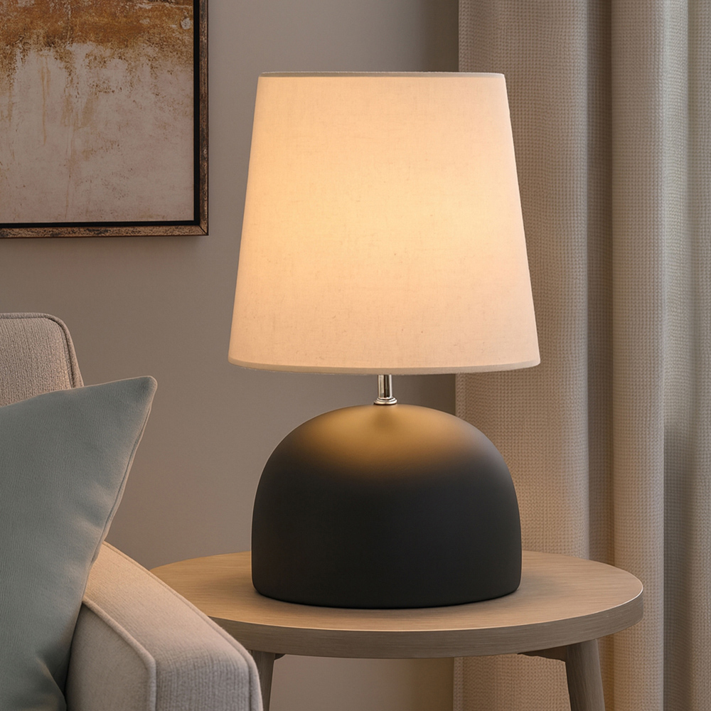 Lighting Collection Haskell Tapered Fabric Shade Black Ceramic Table Lamp Image 2