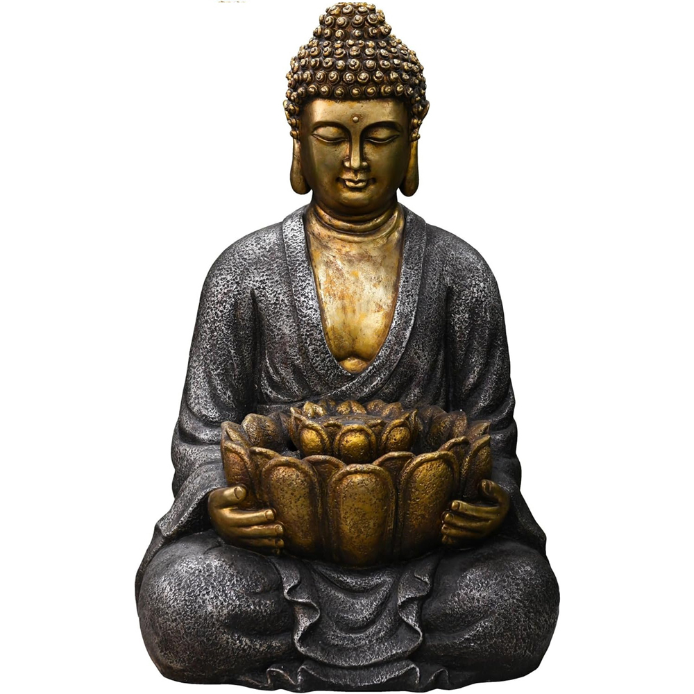 Garden Gear Gold Effect Large Sitting Buddha LED Water Feature Image 1