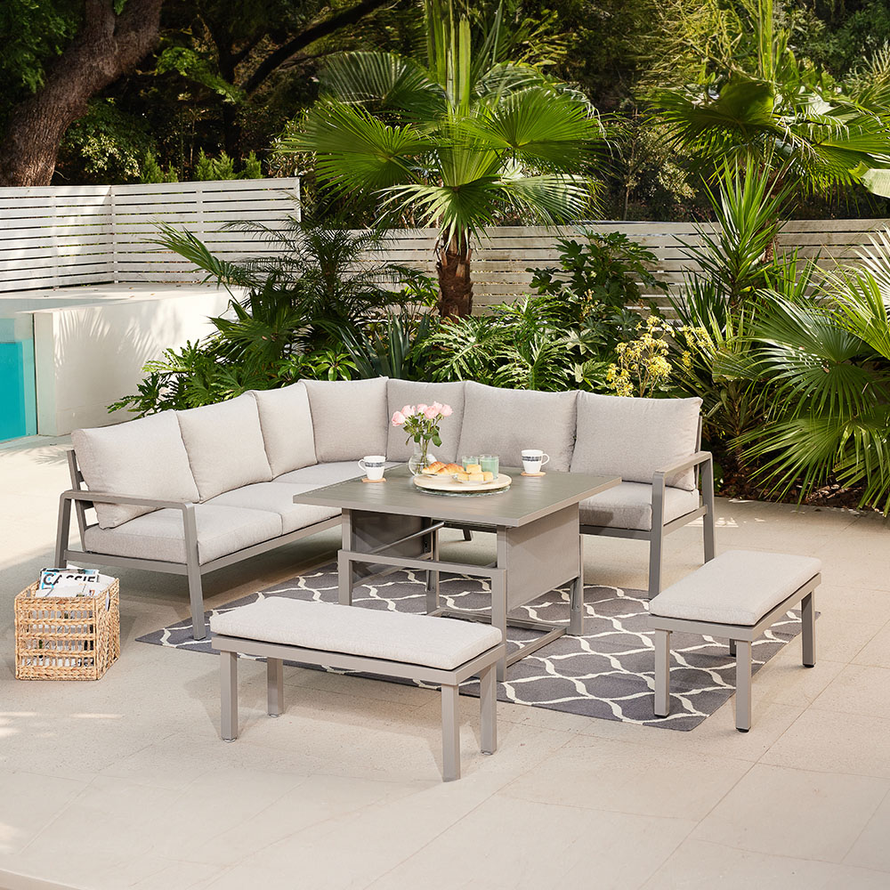 Home Detail Bora 9 Seater Grey Corner Garden Sofa Set with Polywood Rising Table Image 7