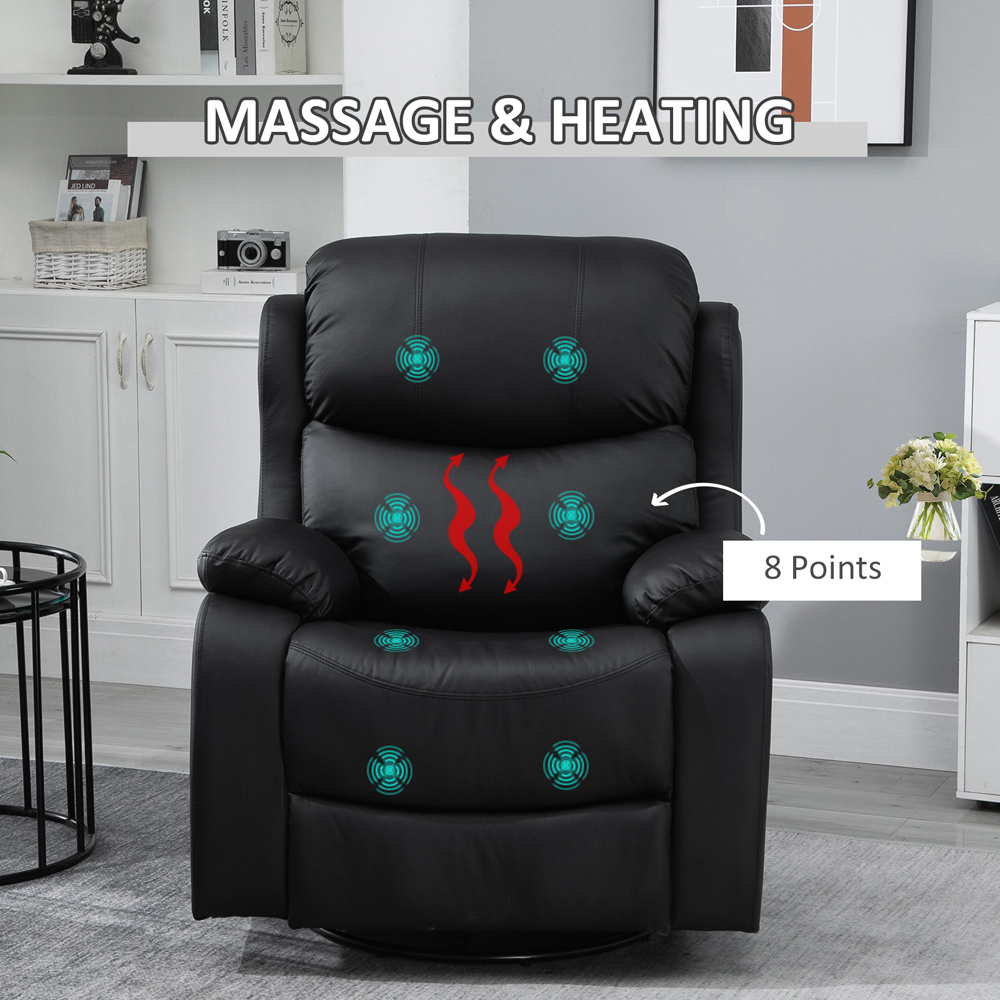 Portland Black PU Leather Reclining Chair with 8 Massage Points and Heat Image 4