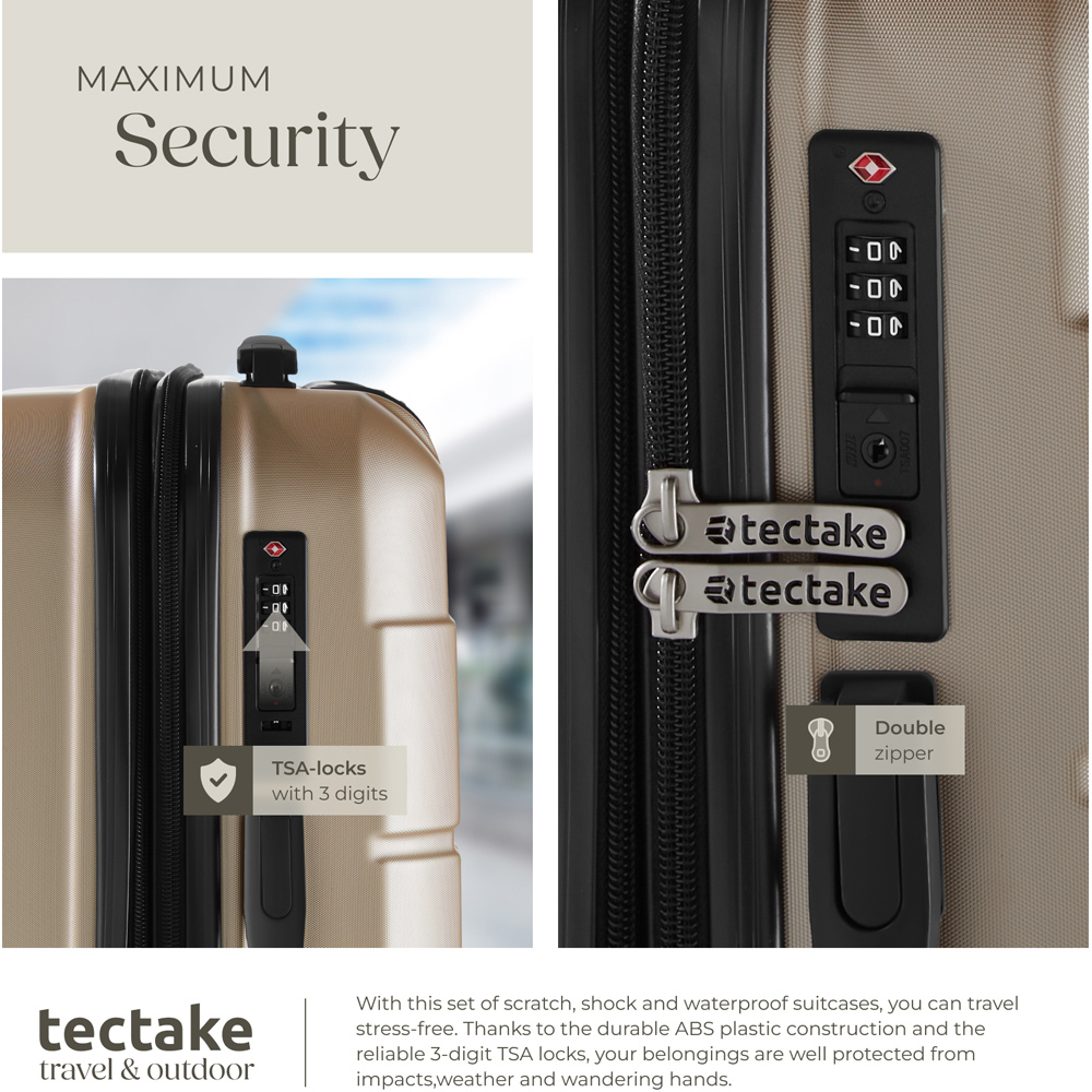 Tectake Brice Set of 3 Champagne Hard Shell Travel Suitcase Set Image 5