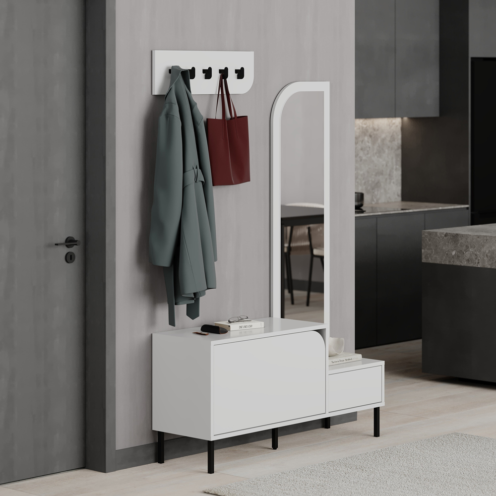 Decortie Mila 2 Door White Mirror Coat Stand and Shoe Cabinet Image 5