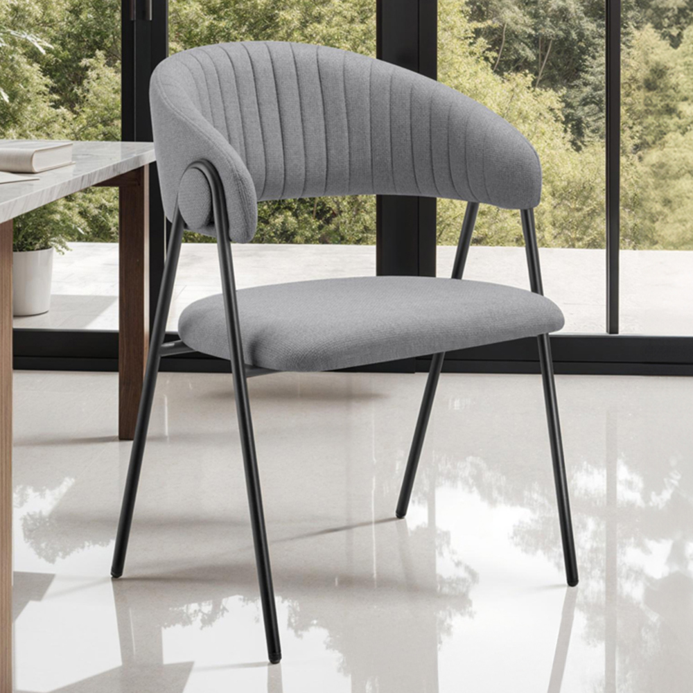 tectake Bedano Set of 2 Grey Woven Fabric Dining Chairs Image 1