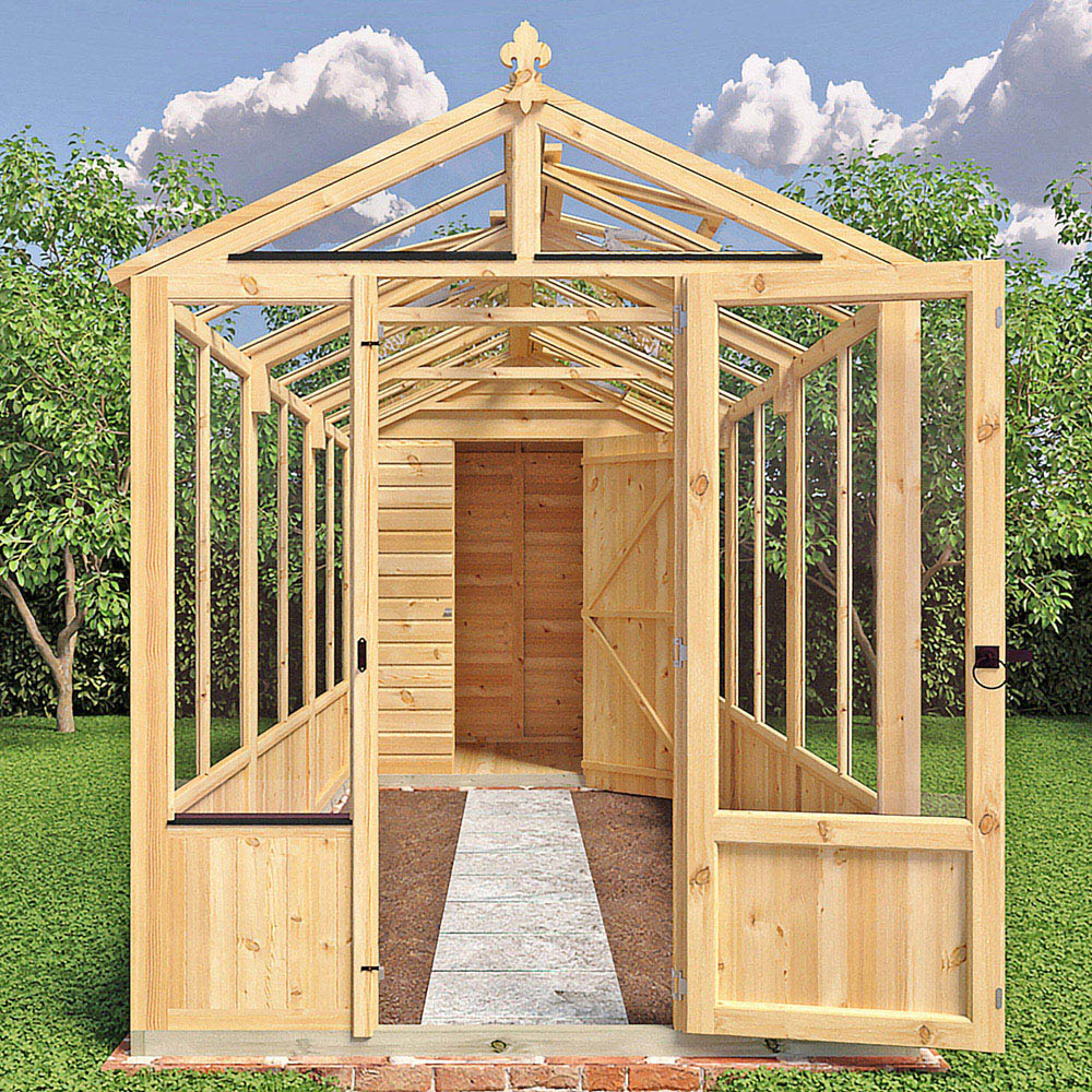 Shire Holkham 6 x 16ft Glazed Toughened Glass Greenhouse with Shed Image 6