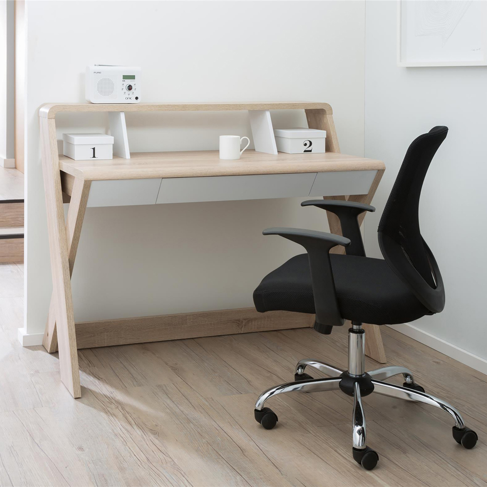 Alphason Aspen Single Drawer Light Oak and White Office Desk Image 3