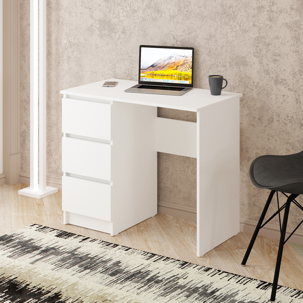 Shefa Cina 3 Drawer Compact Computer Desk White Image 4