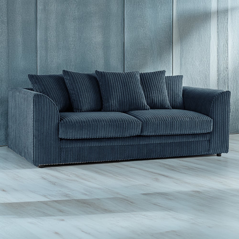 Luxor 3 Seater Navy Blue Jumbo Cord Scatter Back Sofa Image 1