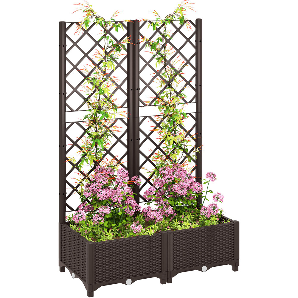 Outsunny Brown Plastic Vegetable Planter Box with Trellis 1.3 x 2.6ft Image 1