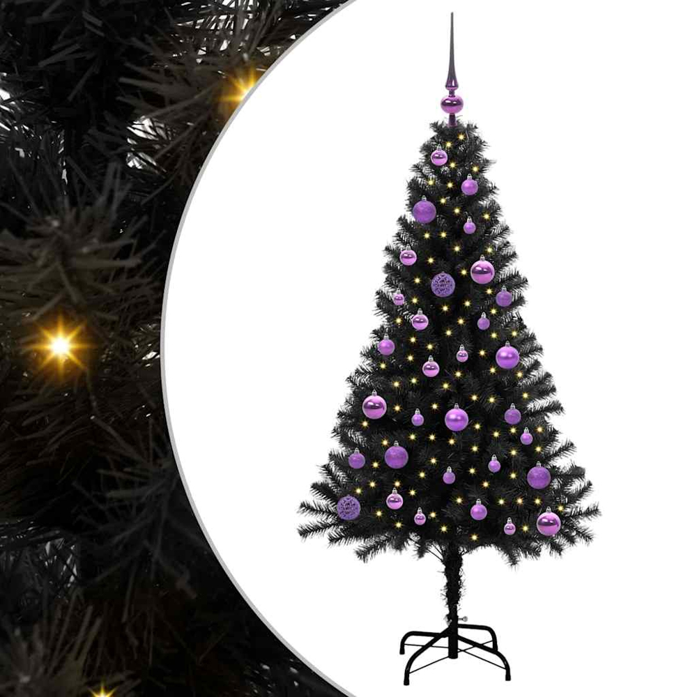 vidaXL Pre-Lit Lilac Baubles Black Artificial Christmas Tree 5ft Image 2