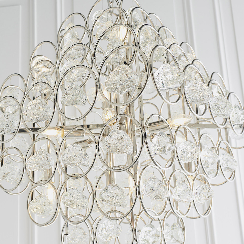 Merano Positano Clear Crystal and Nickel 14 Light Ceiling Pendant Image 4