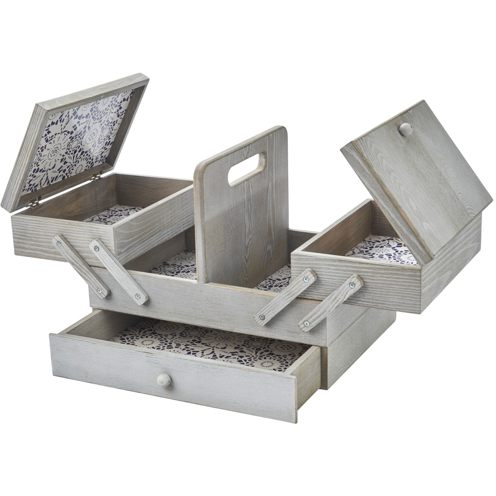 Sewing Online LW5189 Grey with Lace Pattern Design Interior Wooden Medium Cantilever Sewing Box Image 3