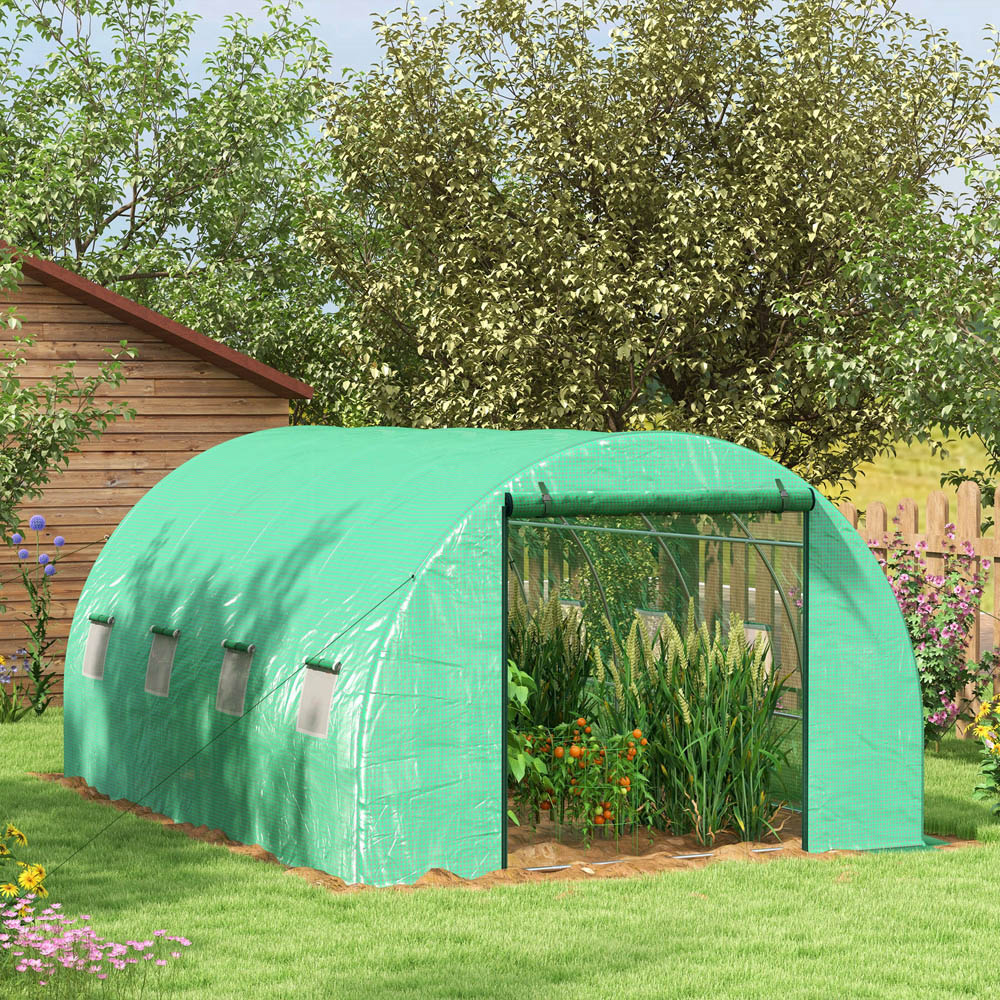 Outsunny Green PE Cover 4 x 3m Walk In Greenhouse with Sprinkler System Image 2