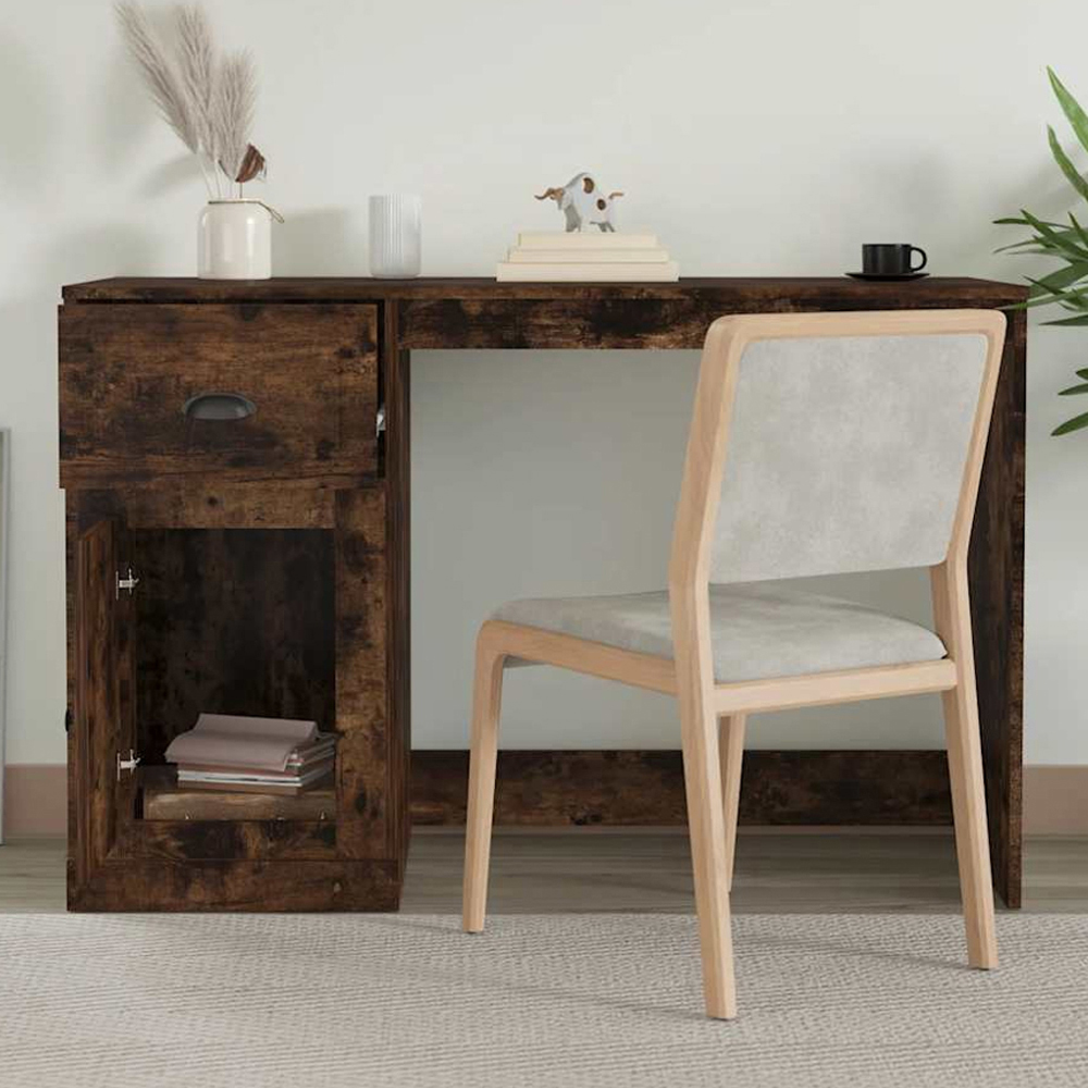 vidaXL Single Door Single Drawer Study Desk Smoked Oak Image 1