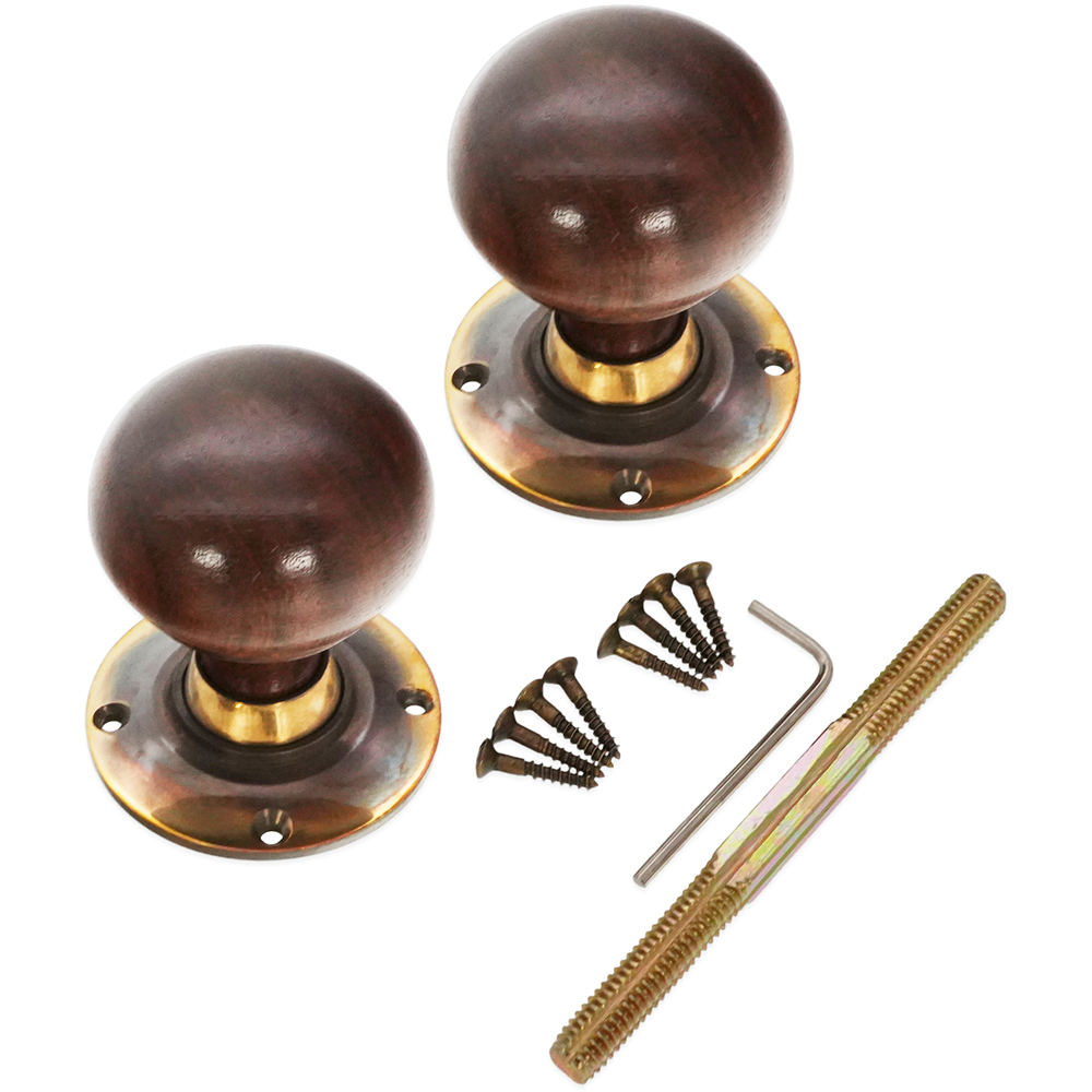 Spira Brass Aged Brass Rosewood Bun Rim and Mortice Door Knob 2 Pack Image 4