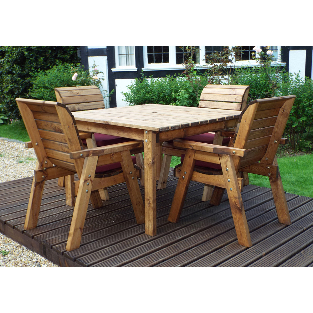 Charles Taylor Solid Wood 4 Seater Square Outdoor Dining Set with Red Cushions Image 3