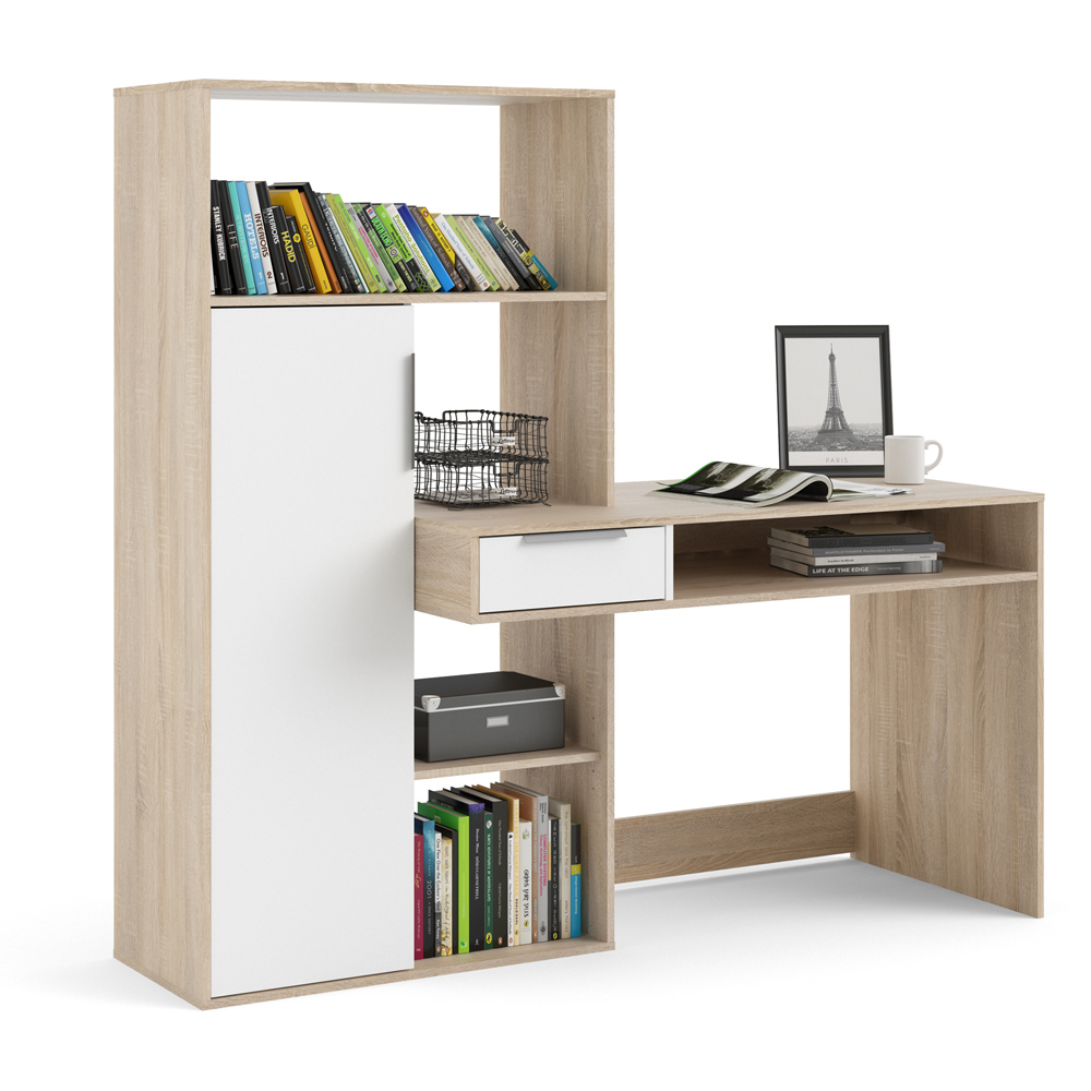 Florence Function Plus Single Door Single Drawer Multifunctional Desk White and Oak Image 6