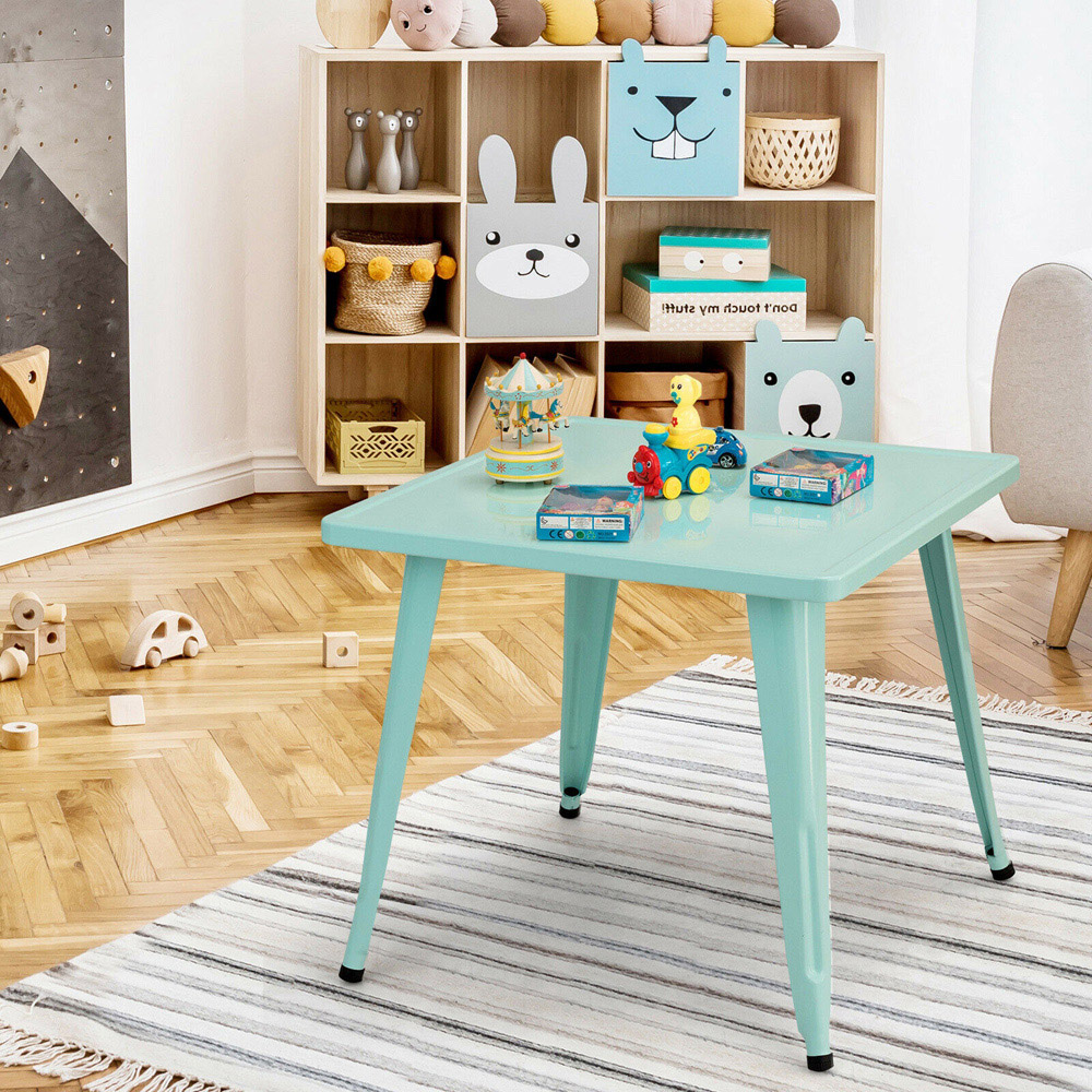 Costway Kids Metal Square Table Blue Image 3