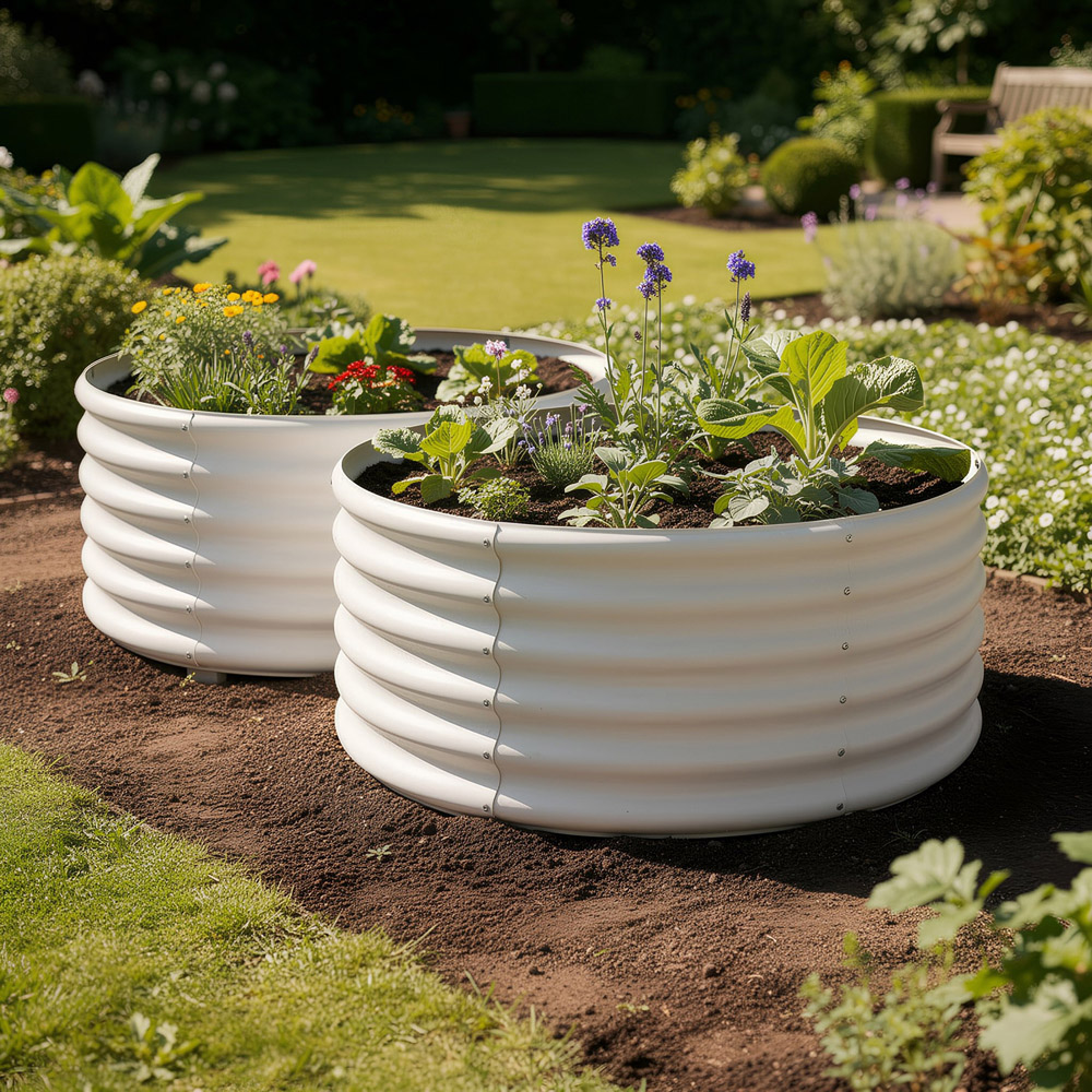 Harbour Housewares Ivory Round Raised Garden Bed 90 x 45cm 2 Pack Image 3