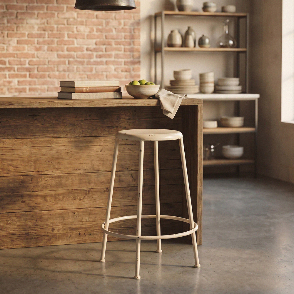 Premier Housewares Artisan Cream Metal Bar Stool Image 3
