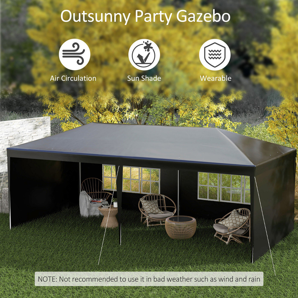 Outsunny 6 x 3m Black Party Tent with Windows and Side Panels Image 4