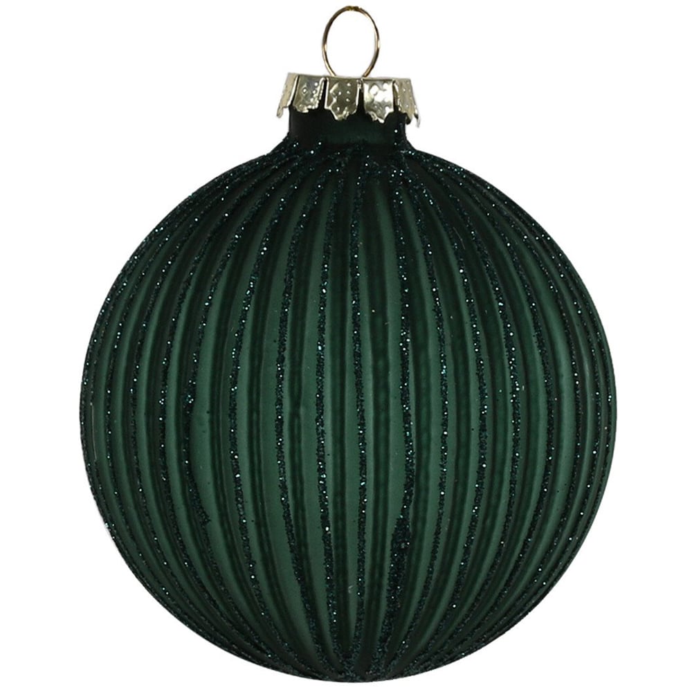 Emerald Green Glittered Ridged Bauble - Green Image 1