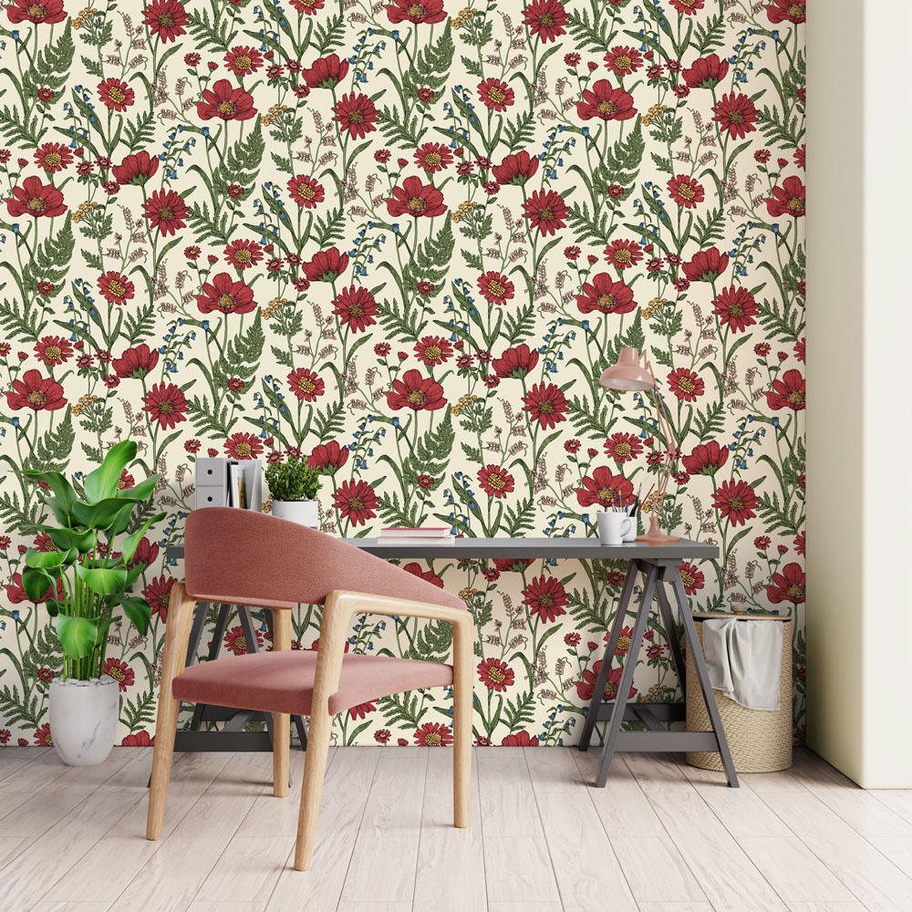 Fine Decor Wild Meadow Red Wallpaper Image 3