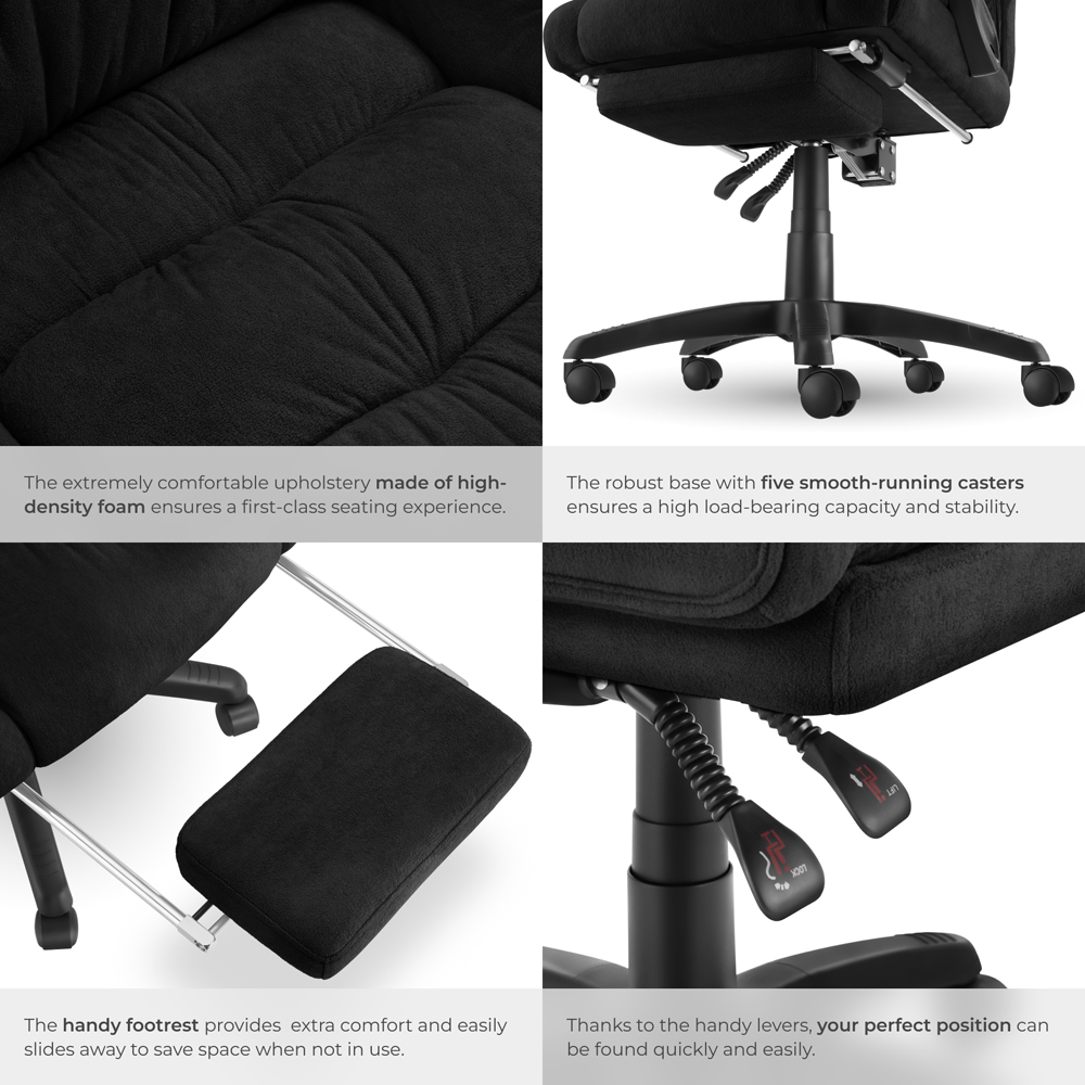 tectake Gillian Black Swivel Velour Seat Office Chair with Folding Footrest Image 6