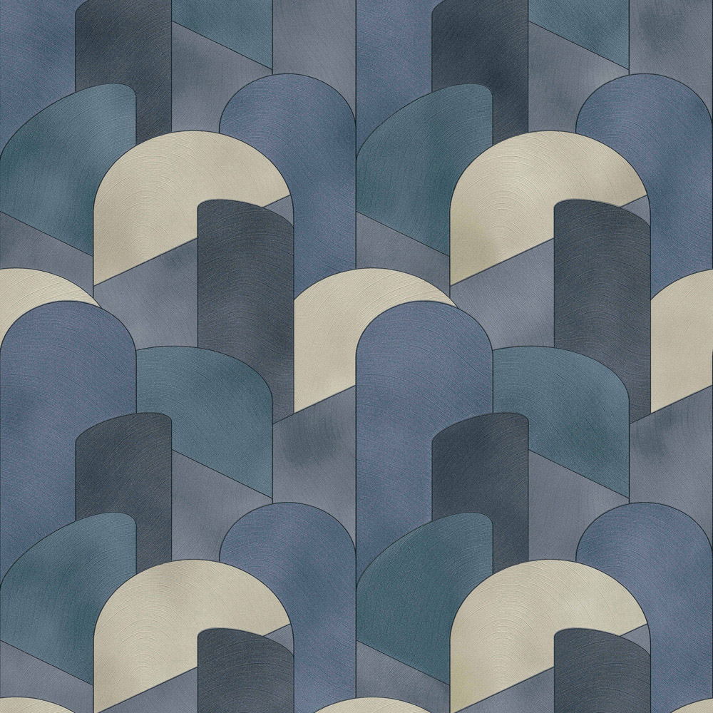 Galerie Elle Decoration 3D Geometric Blue and Beige Wallpaper Image 1