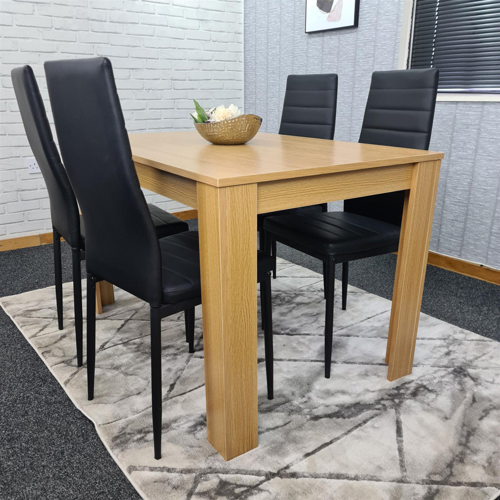 Portland 4 Seater Leather Dining Set Oak Effect and Black Image 5