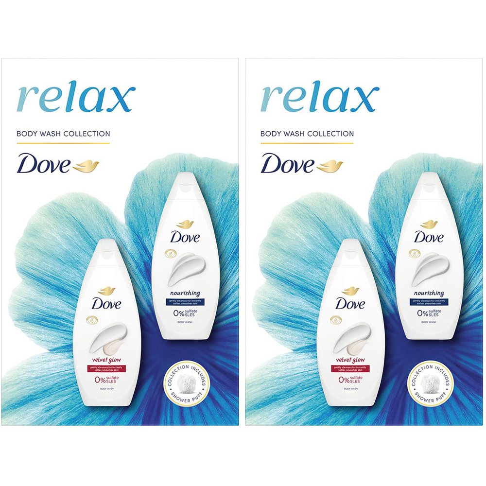 Dove Relax Velvet Glow and Nourishing Soothing Body Wash Duo Set 2 Pack Image 1