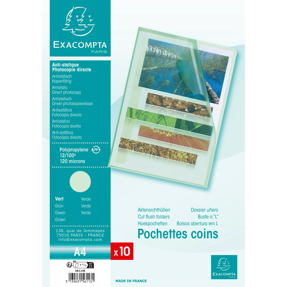 Exacompta A4 Green 0.12mm Grain PP Cut Flush Folder 10 Pack Image 6