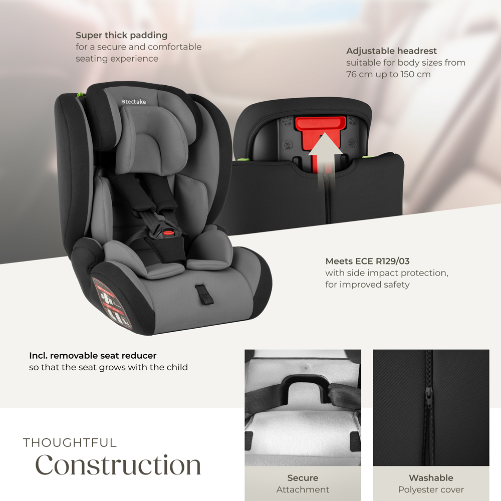 tectake Sophie ECE R129/03 Dark Grey and Black Car Seat Image 3