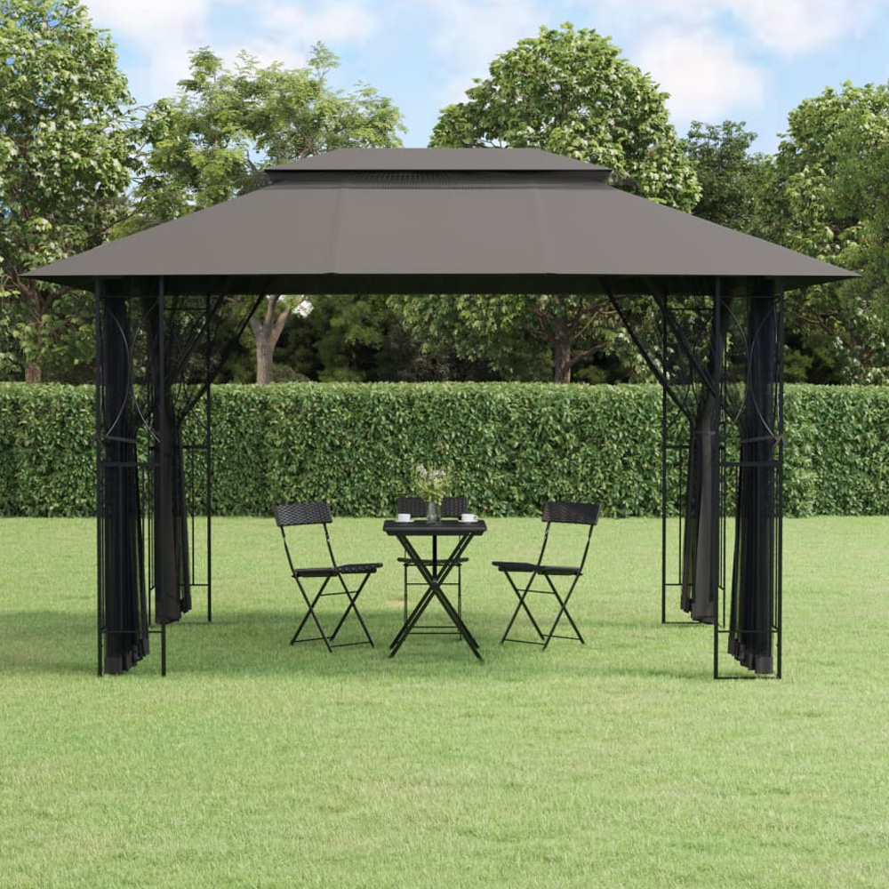 vidaXL 4 x 3m Anthracite Gazebo with Sidewalls Image 1