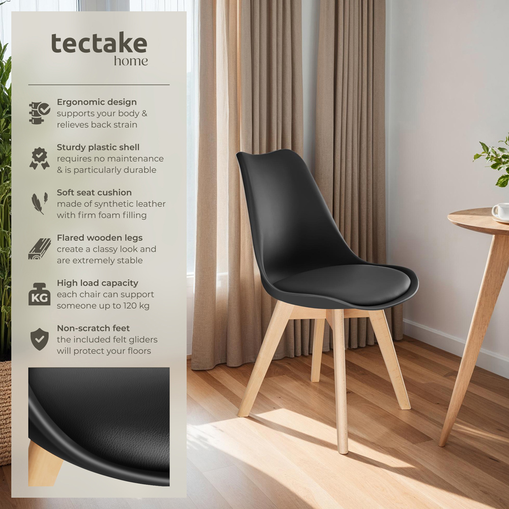 tectake Frederikke Set of 2 Black Ergonomic Dining Chair Image 3