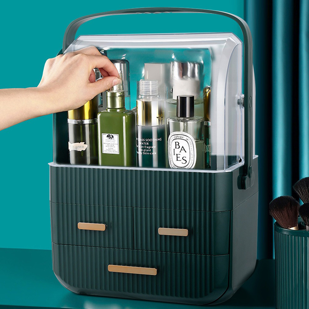 Living and Home 3 Drawer Makeup Storage Organiser with Transparent Lid and Handle Image 7