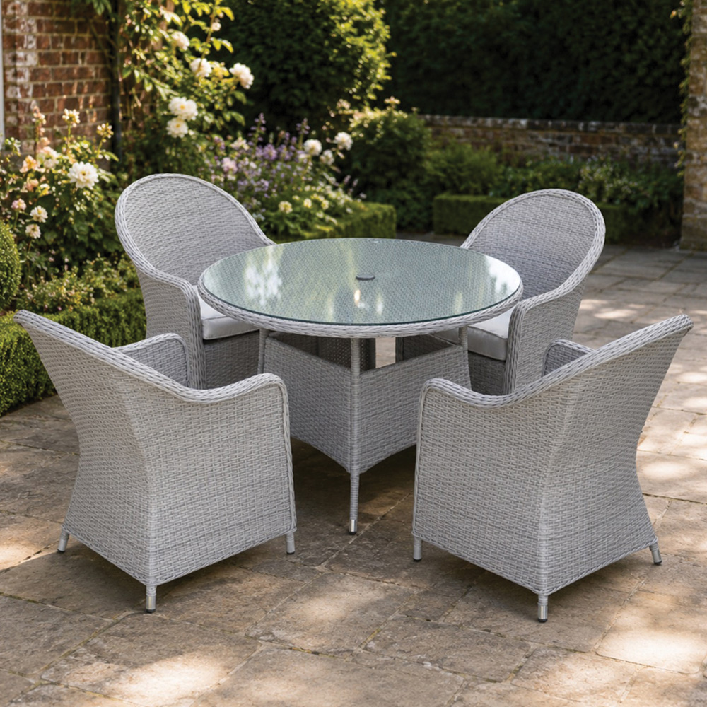 Shatchi Sorrento 4 Seater Rattan Aluminium Round Garden Dining Set Light Grey Image 1