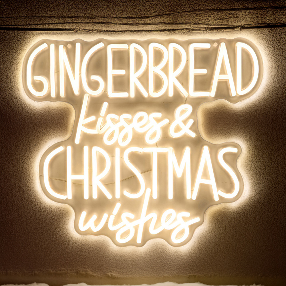 Gingerbread Kisses Xmas LED Neon SignWarm White Image 1